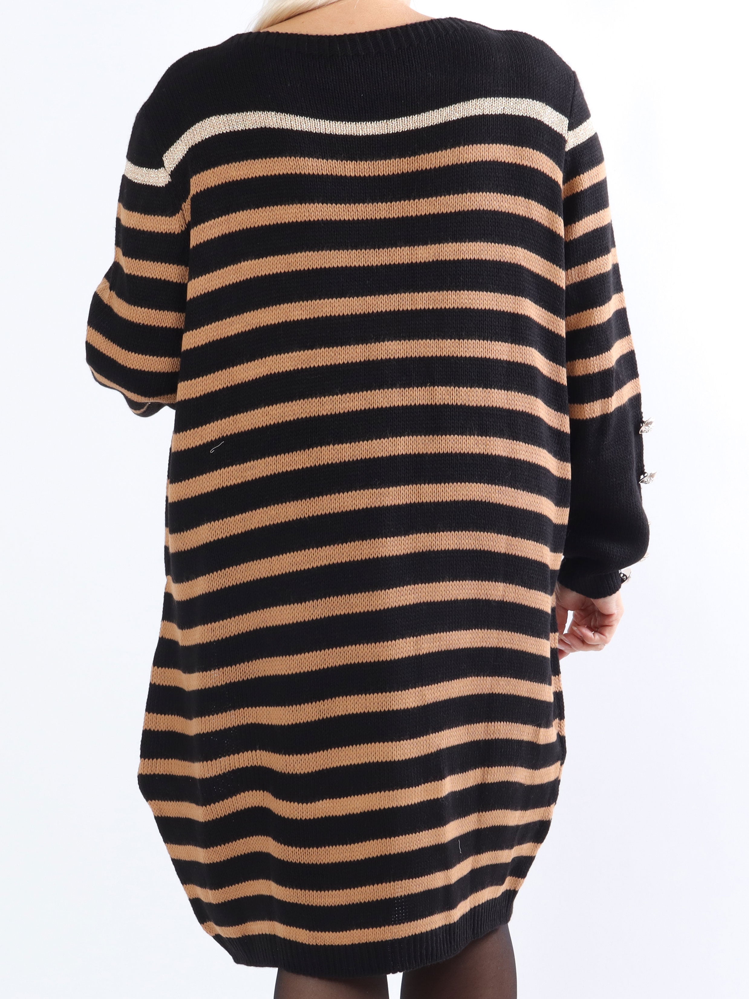 Mirindi - Plus size stickad klänning med ränder och knappar - Green